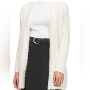Banana Republic Womens Medium Cream Cardigan Fur Long Classic Minimalist.
